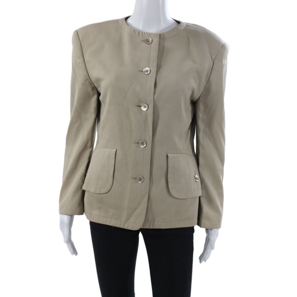 Barneys New York Womens Basic Jacket Beige Rayon Button Long Sleeve Size S